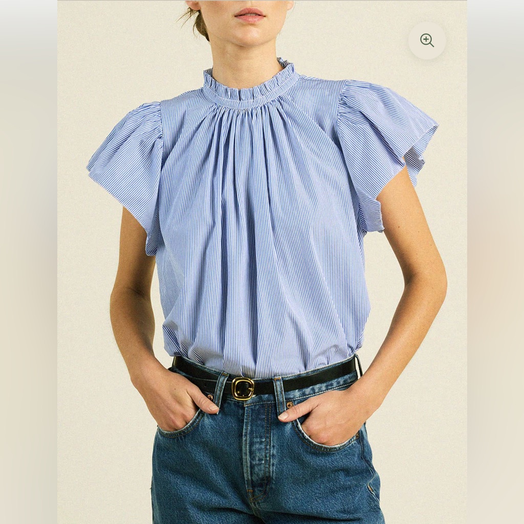 Trovata Carla Blouse Size Small Blue And White Dot Pattern